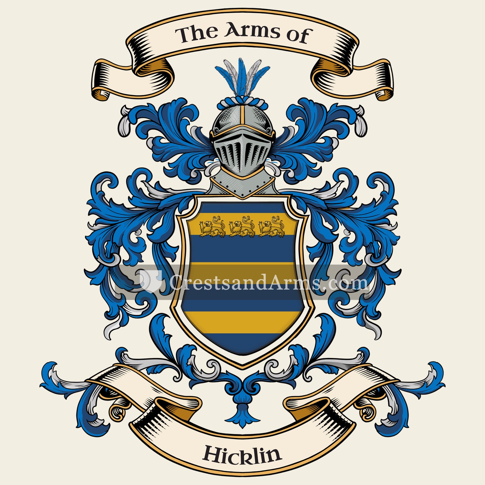 The Hicklin coat of arms, drawn from the recorded blazon