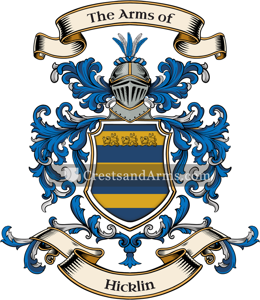 The Hicklin coat of arms, drawn from the recorded blazon