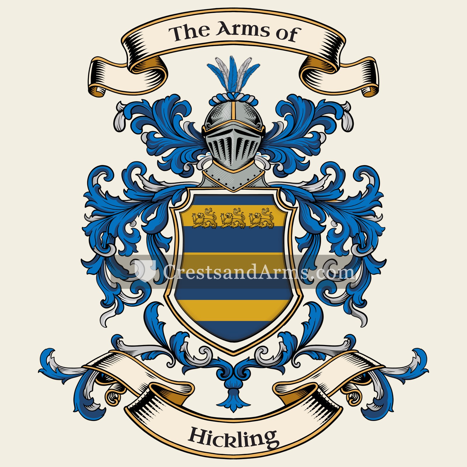 The Hickling coat of arms, drawn from the recorded blazon