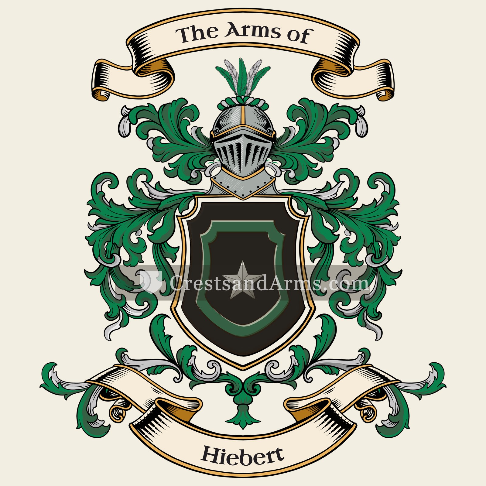 The Hiebert coat of arms, drawn from the recorded blazon