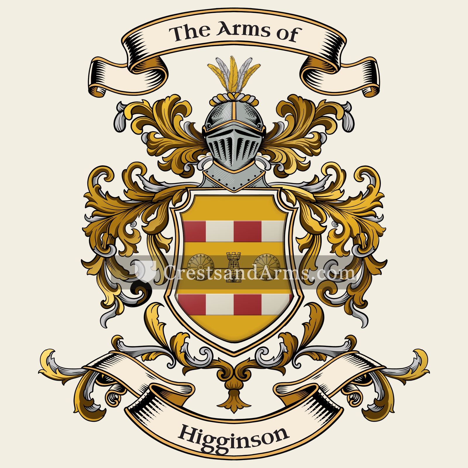 The Higginson coat of arms, drawn from the recorded blazon