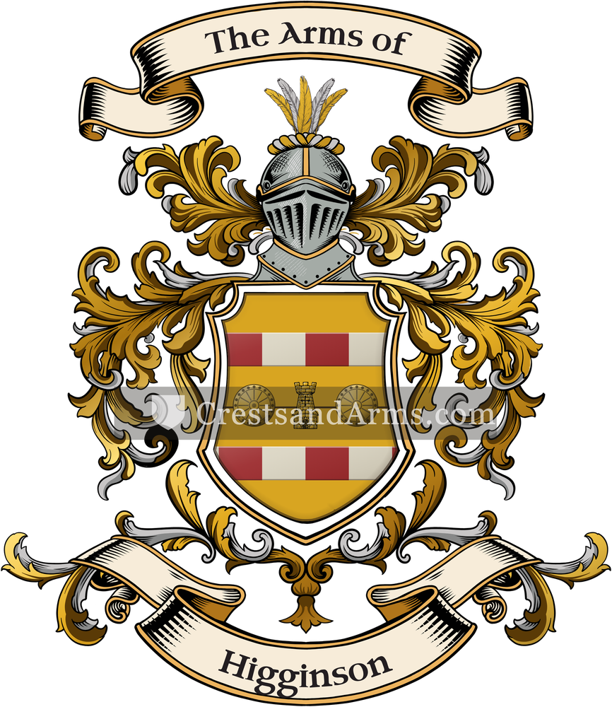 The Higginson coat of arms, drawn from the recorded blazon