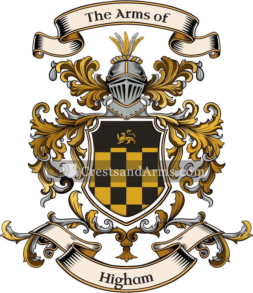 The Higham coat of arms, drawn from the recorded blazon