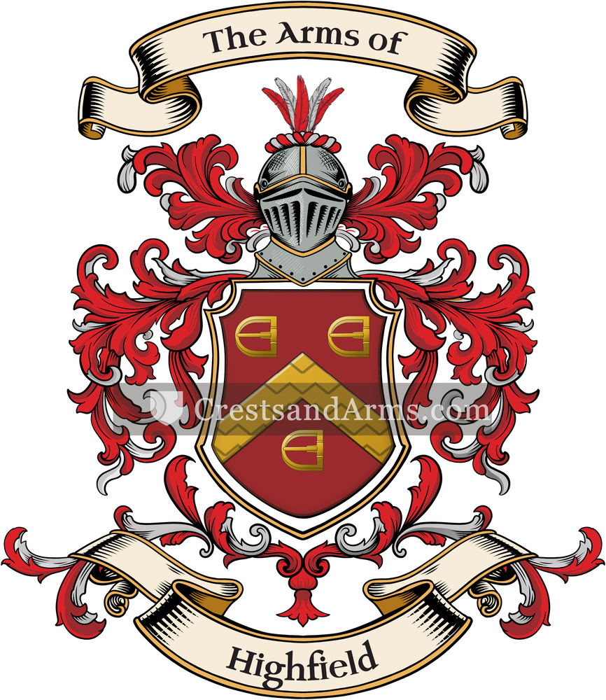 The Highfield coat of arms, drawn from the recorded blazon