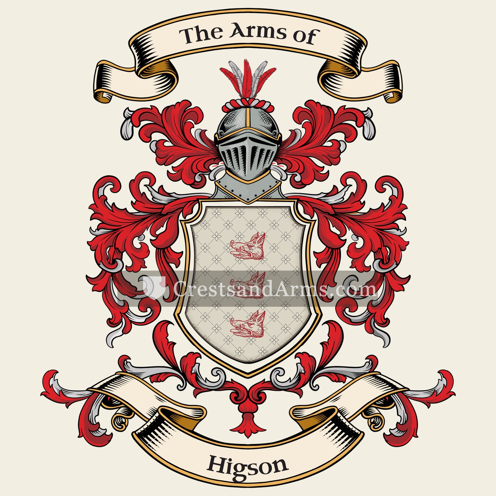 The Higson coat of arms, drawn from the recorded blazon