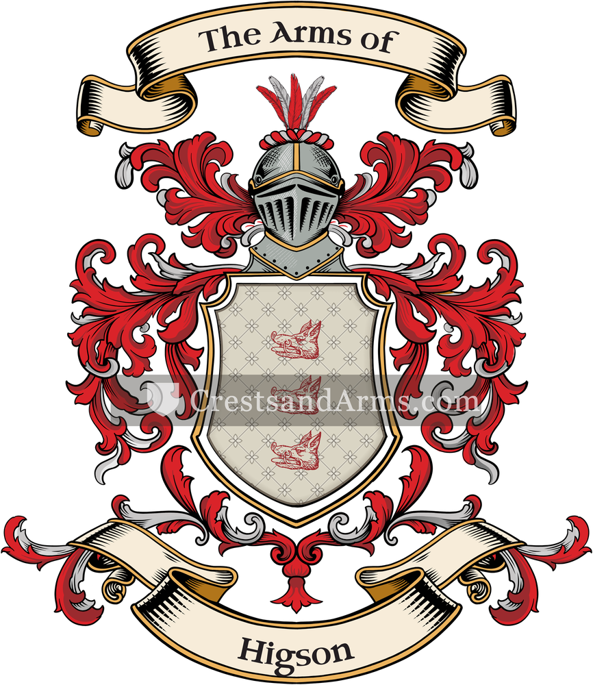 The Higson coat of arms, drawn from the recorded blazon