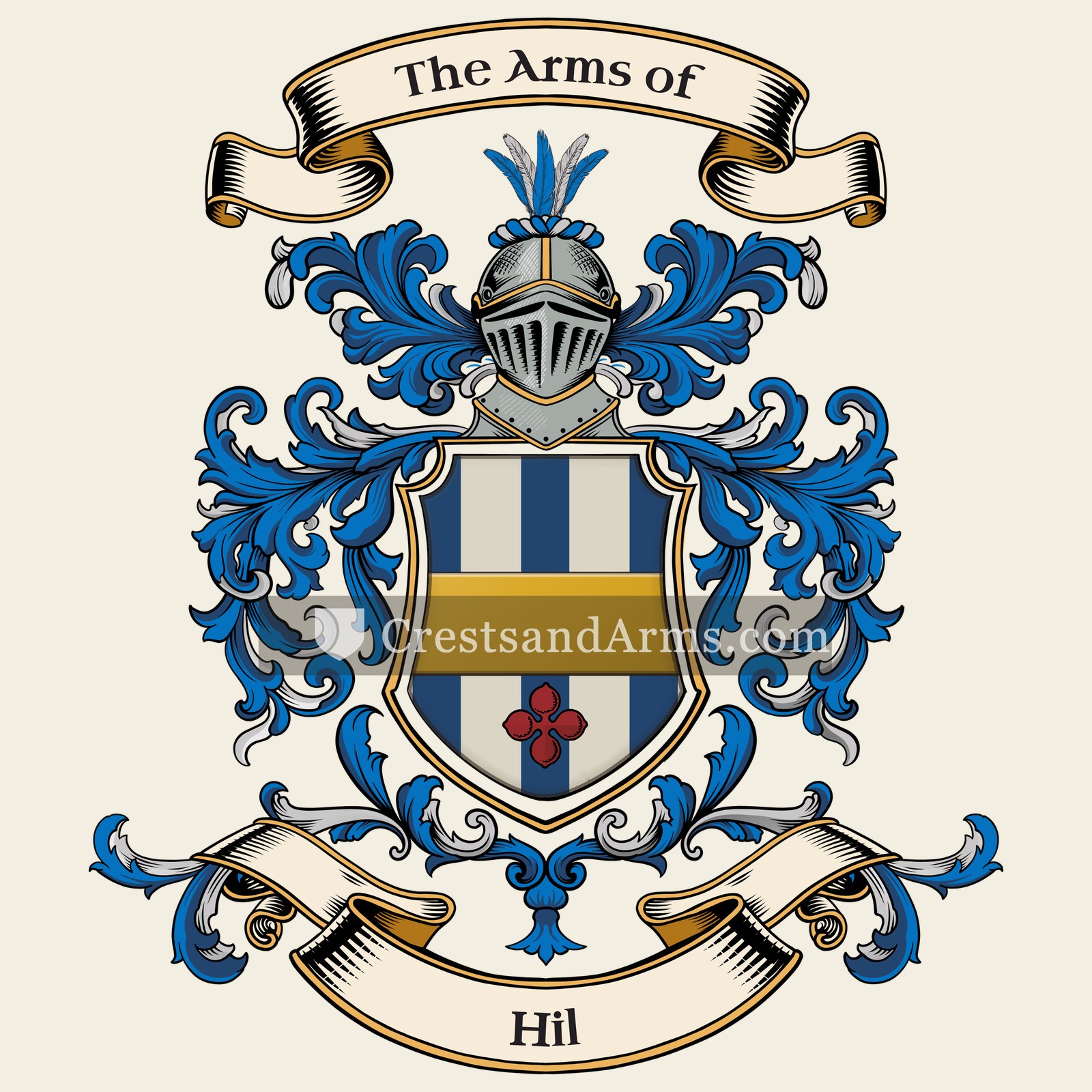 The Hil coat of arms, drawn from the recorded blazon