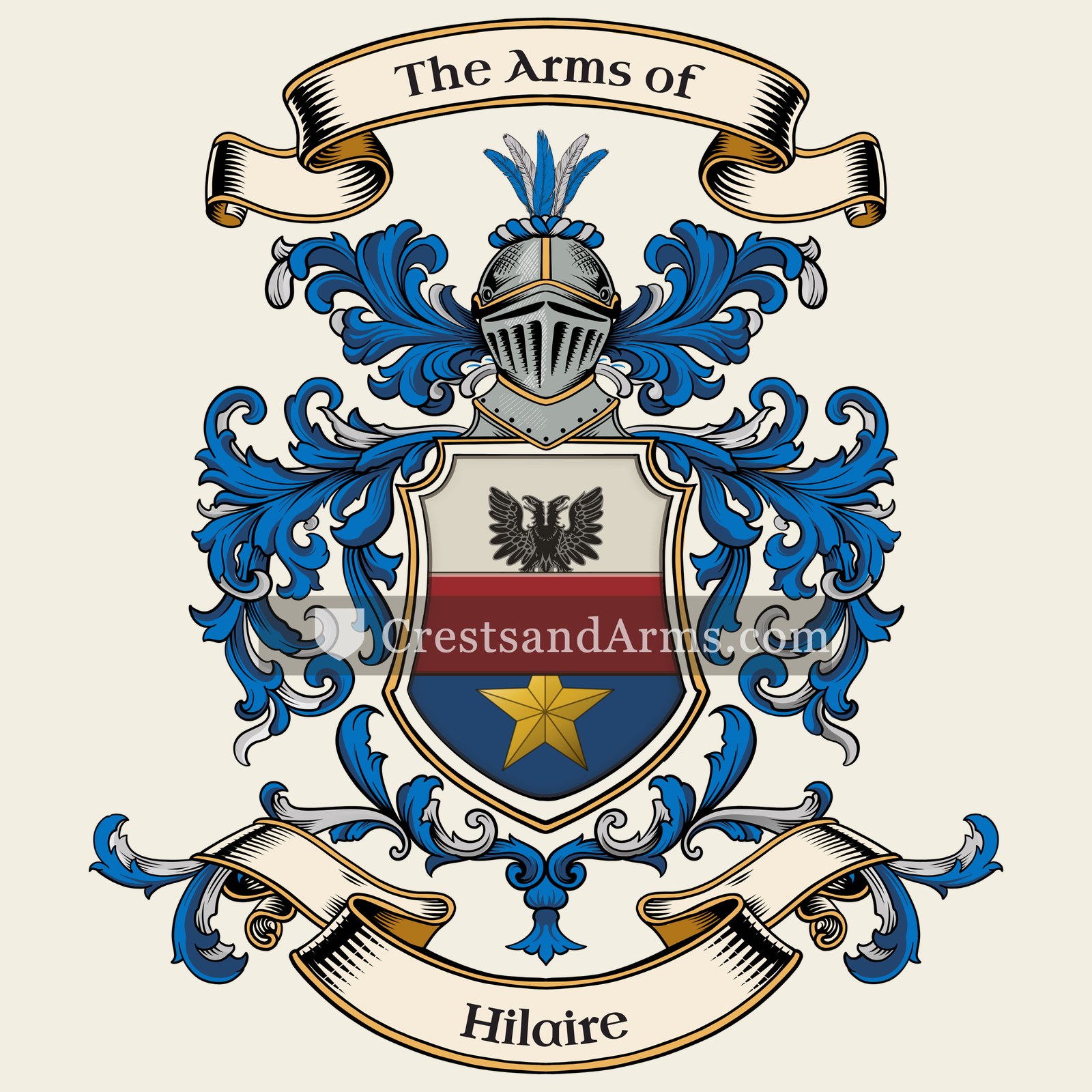 The Hilaire coat of arms, drawn from the recorded blazon