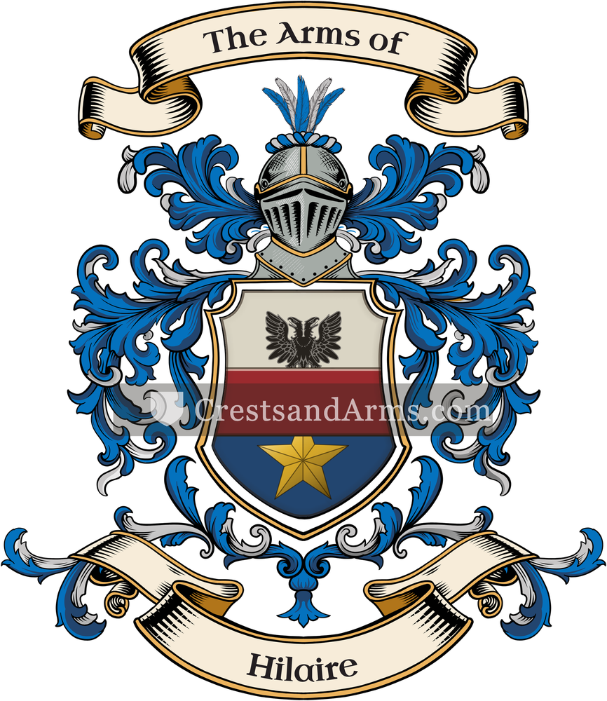 The Hilaire coat of arms, drawn from the recorded blazon