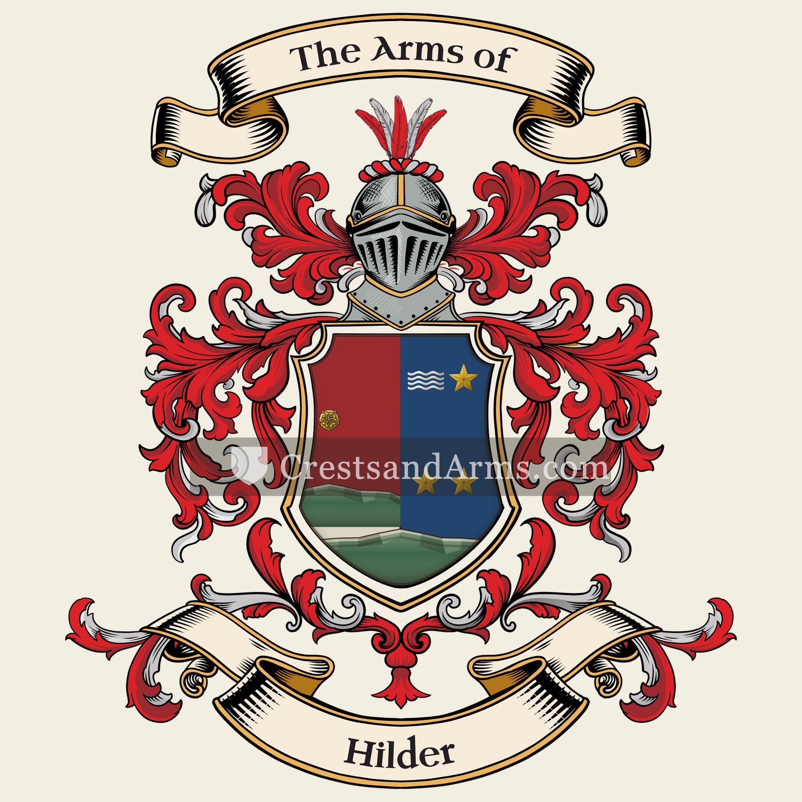 The Hilder coat of arms, drawn from the recorded blazon