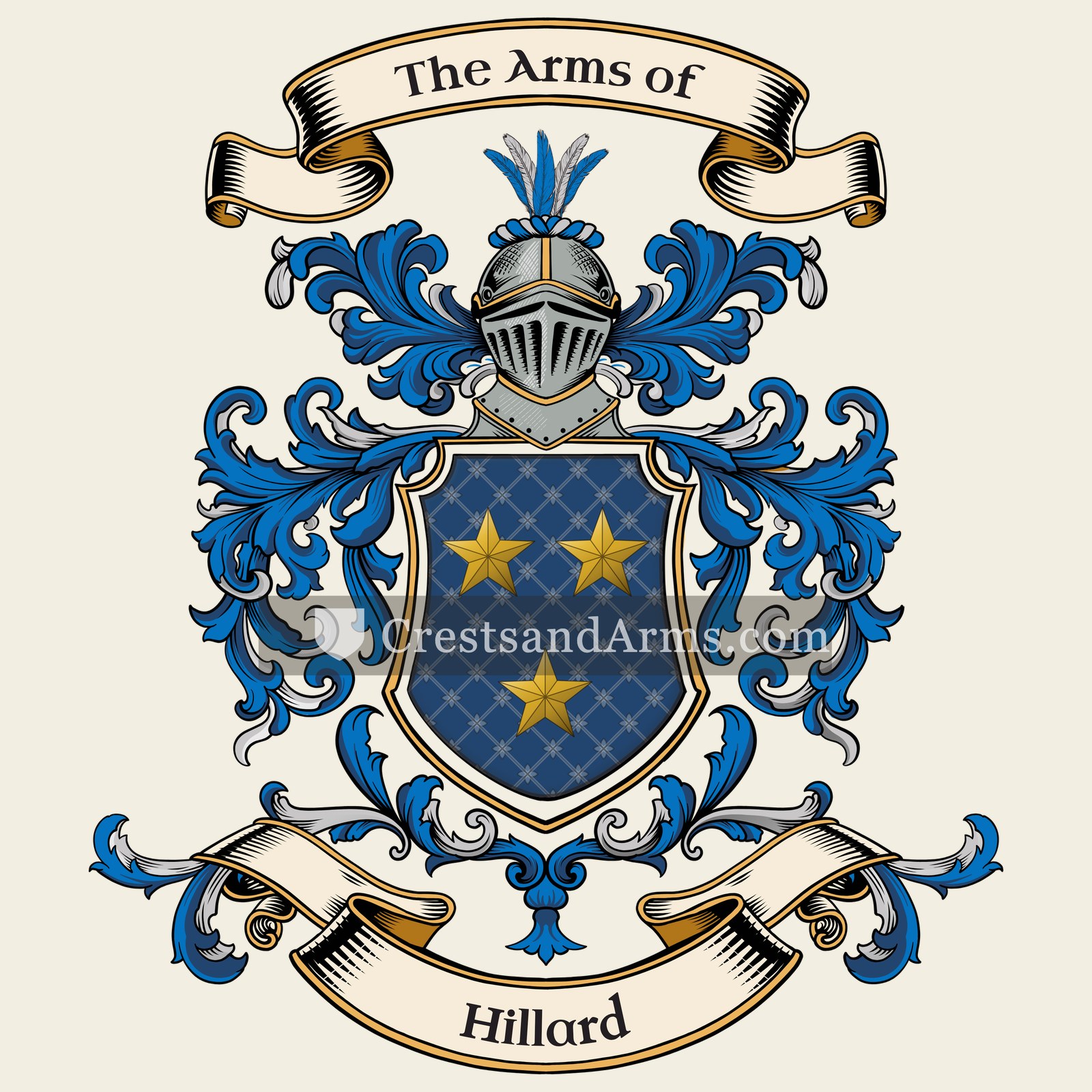 The Hillard coat of arms, drawn from the recorded blazon