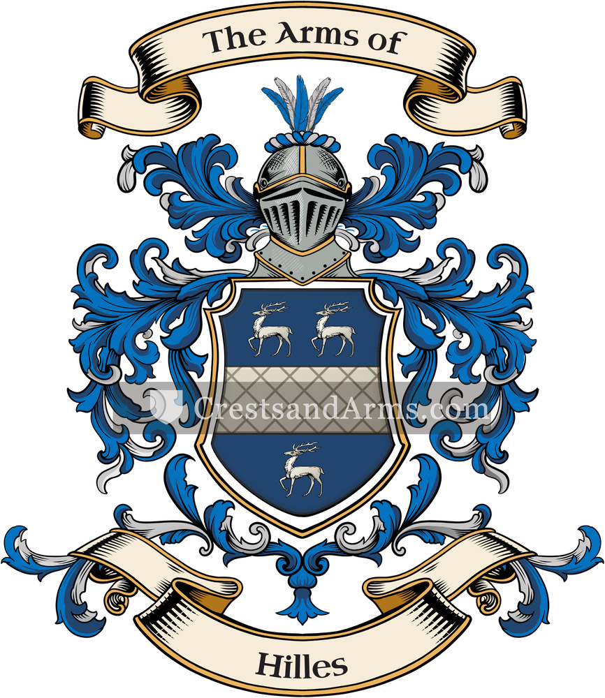 The Hilles coat of arms, drawn from the recorded blazon