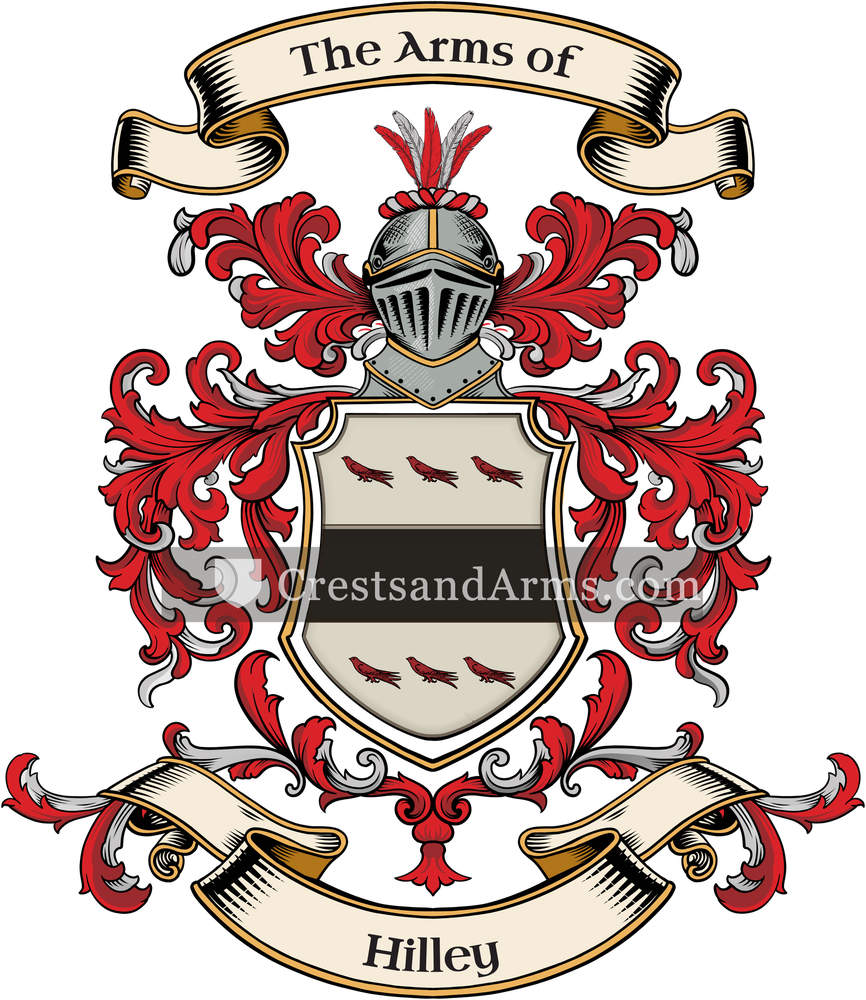 The Hilley coat of arms, drawn from the recorded blazon