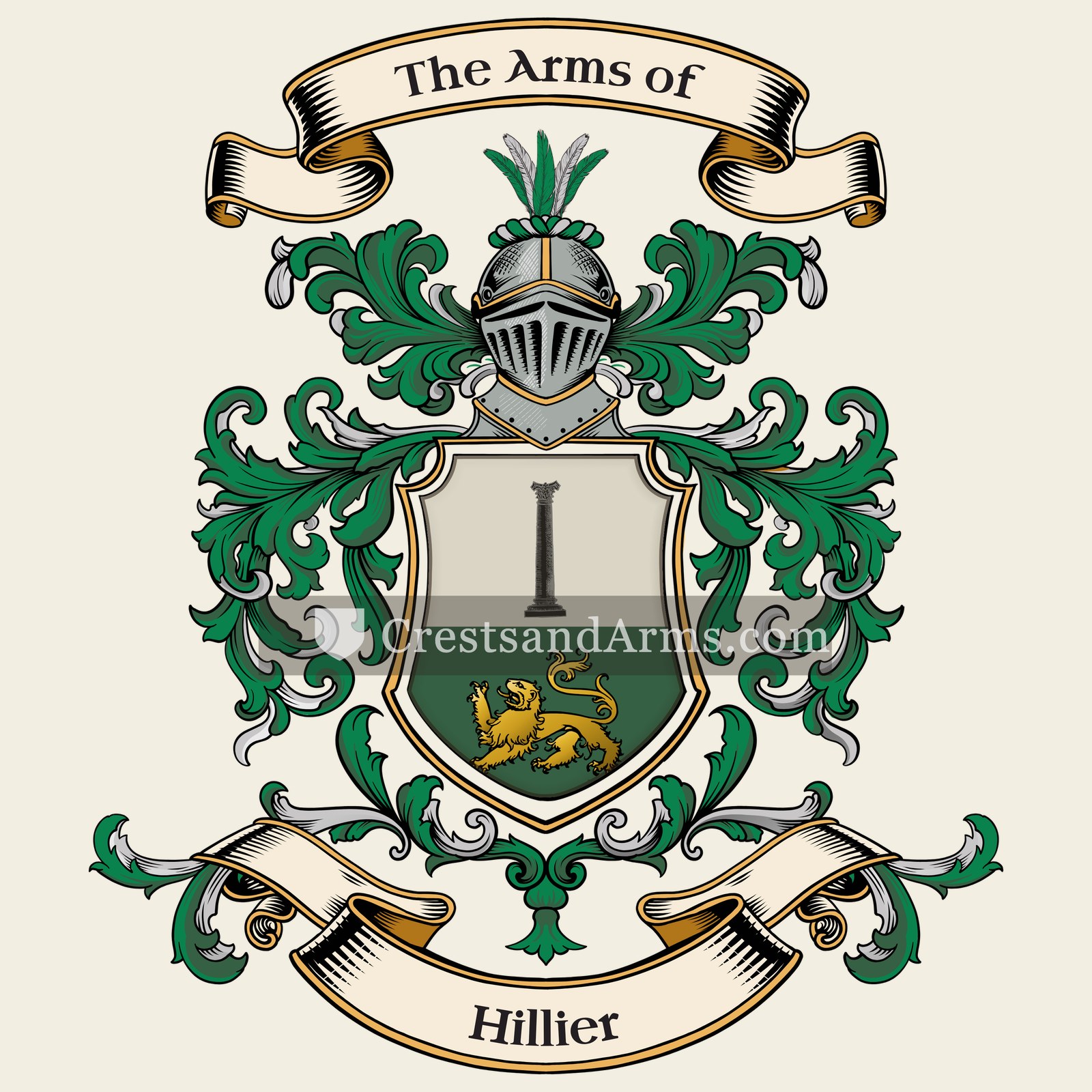 The Hillier coat of arms, drawn from the recorded blazon
