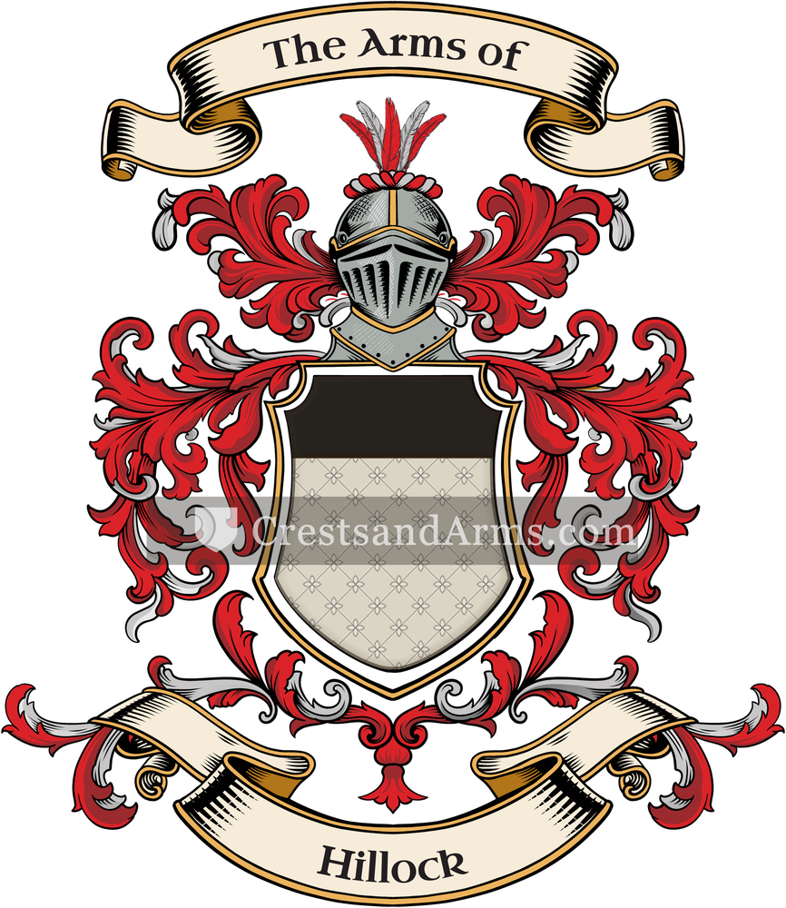 The Hillock coat of arms, drawn from the recorded blazon