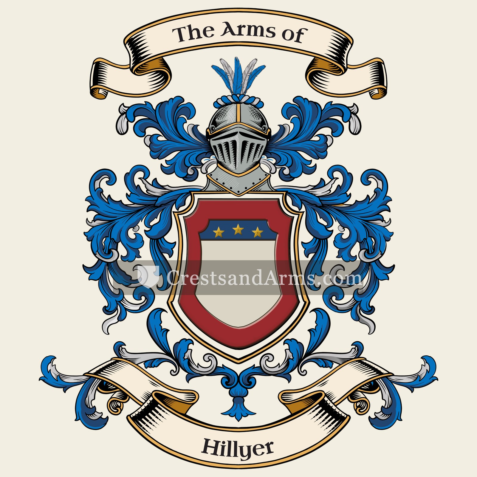The Hillyer coat of arms, drawn from the recorded blazon