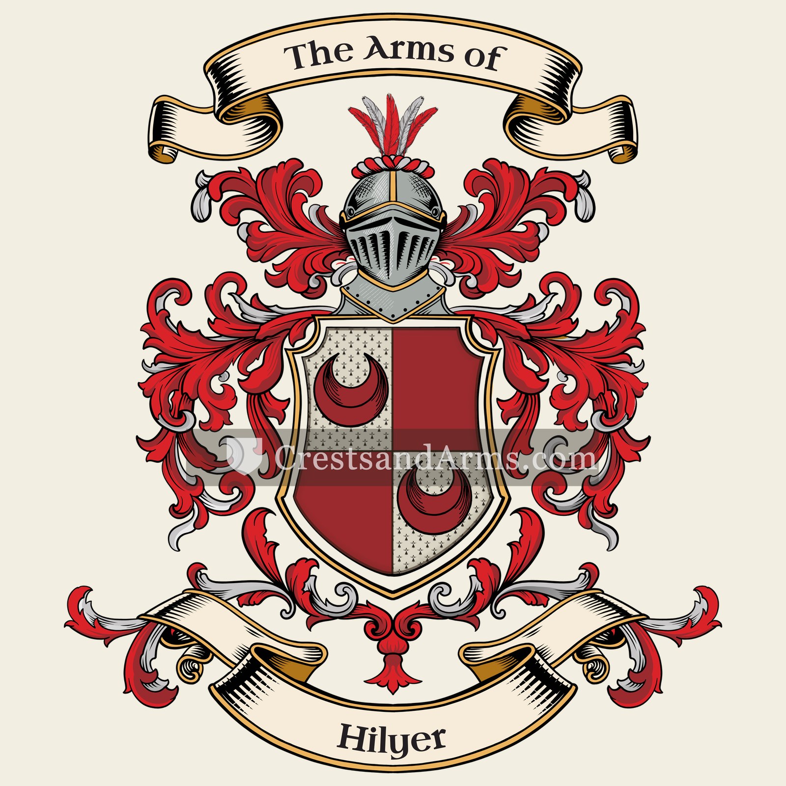 The Hilyer coat of arms, drawn from the recorded blazon