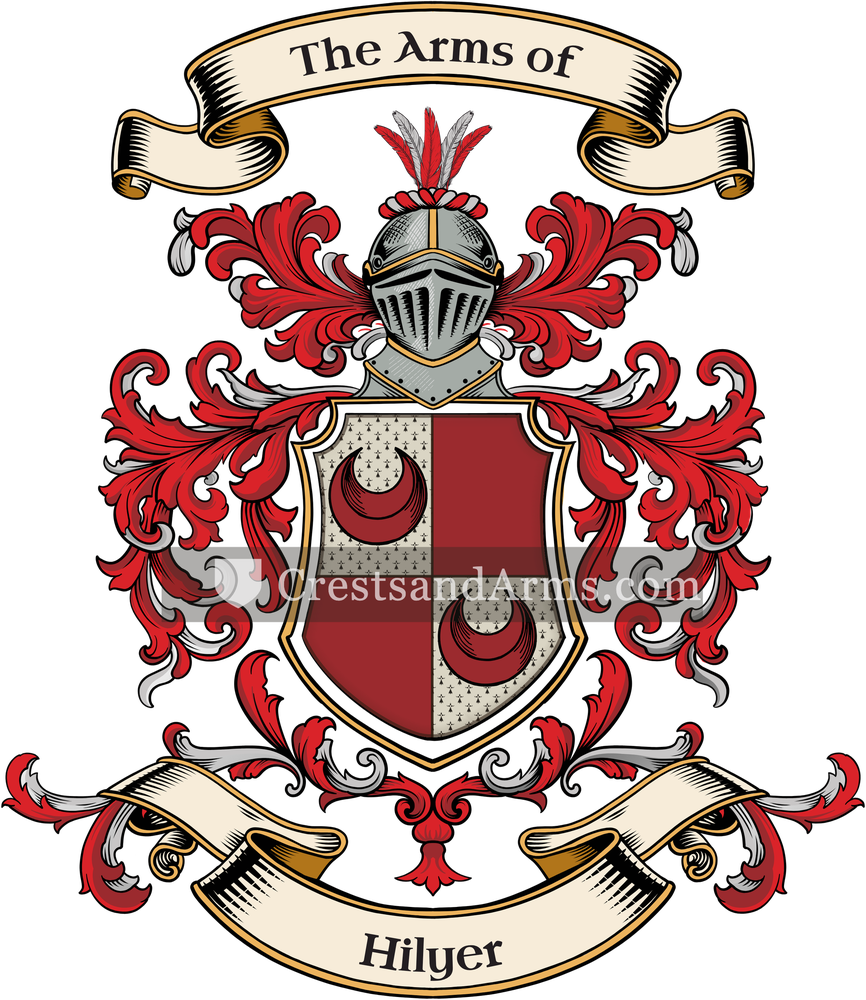 The Hilyer coat of arms, drawn from the recorded blazon