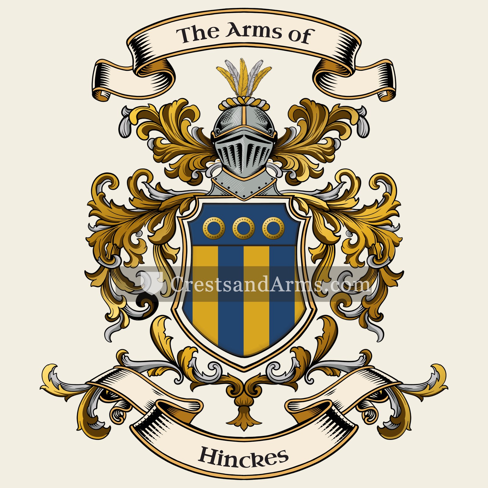 The Hinckes coat of arms, drawn from the recorded blazon