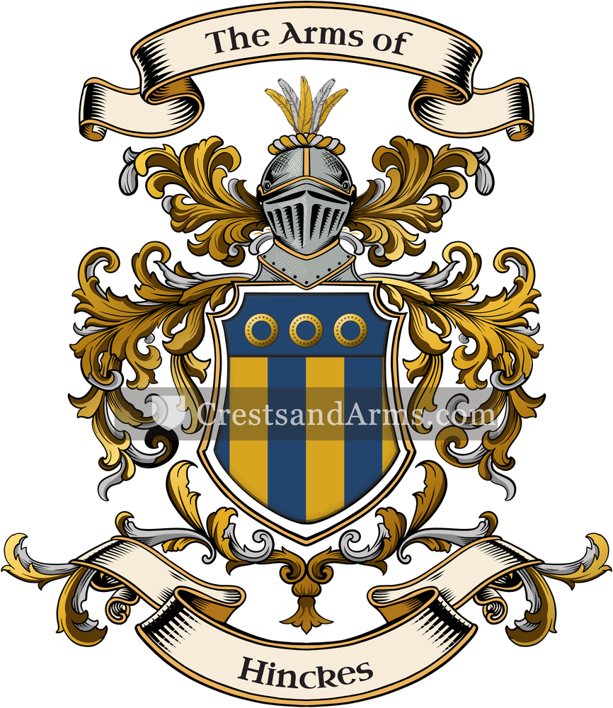 The Hinckes coat of arms, drawn from the recorded blazon