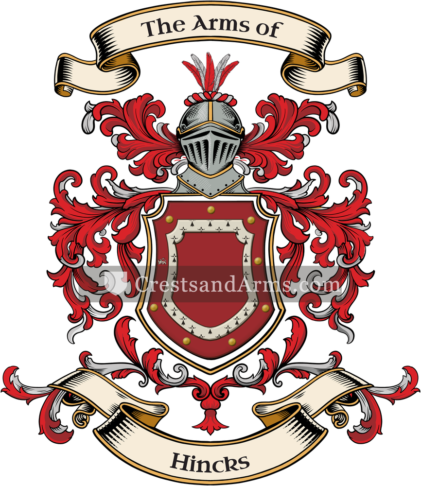 The Hincks coat of arms, drawn from the recorded blazon