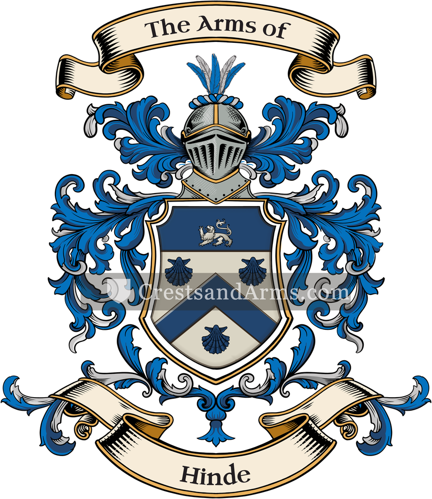 The Hinde coat of arms, drawn from the recorded blazon