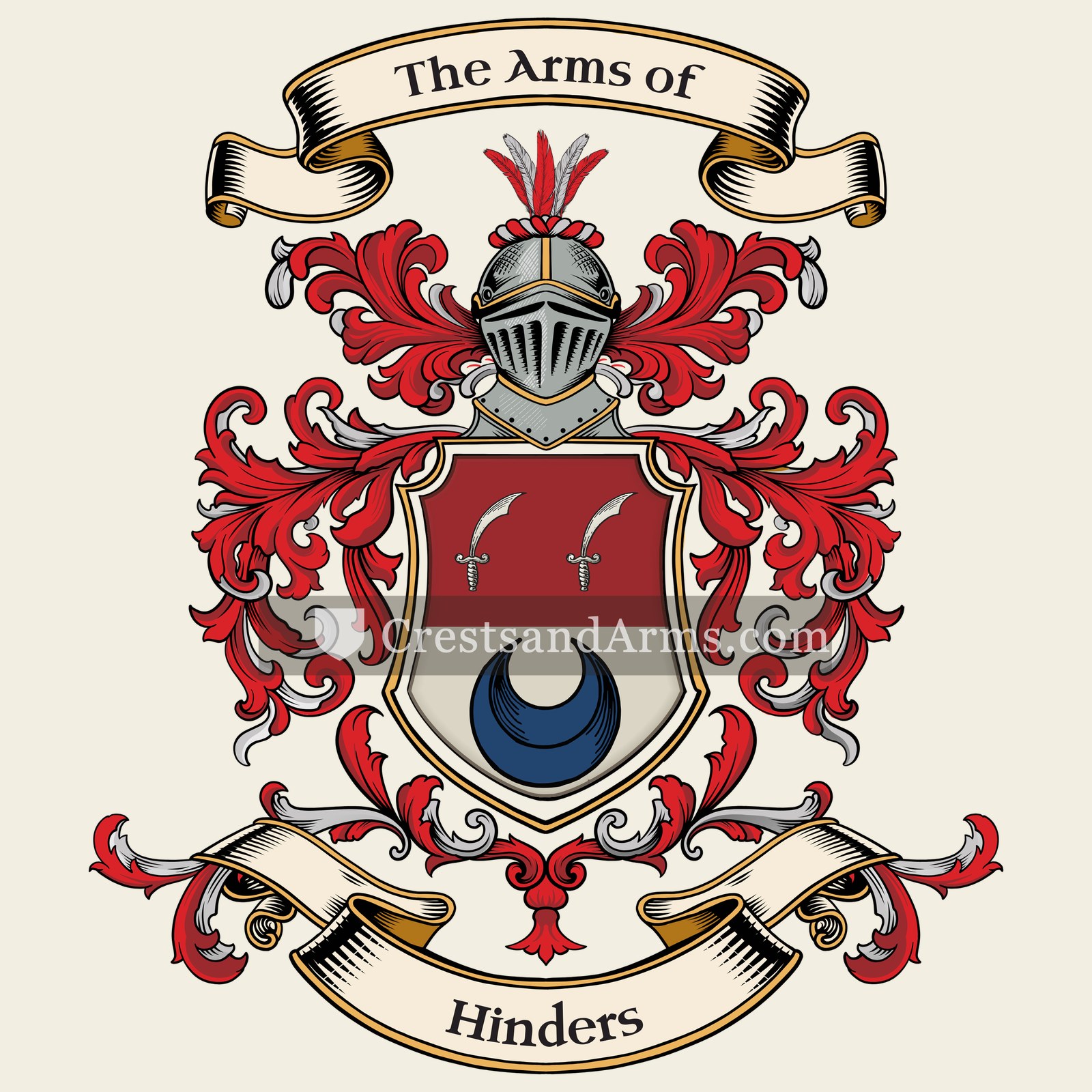 The Hinders coat of arms, drawn from the recorded blazon