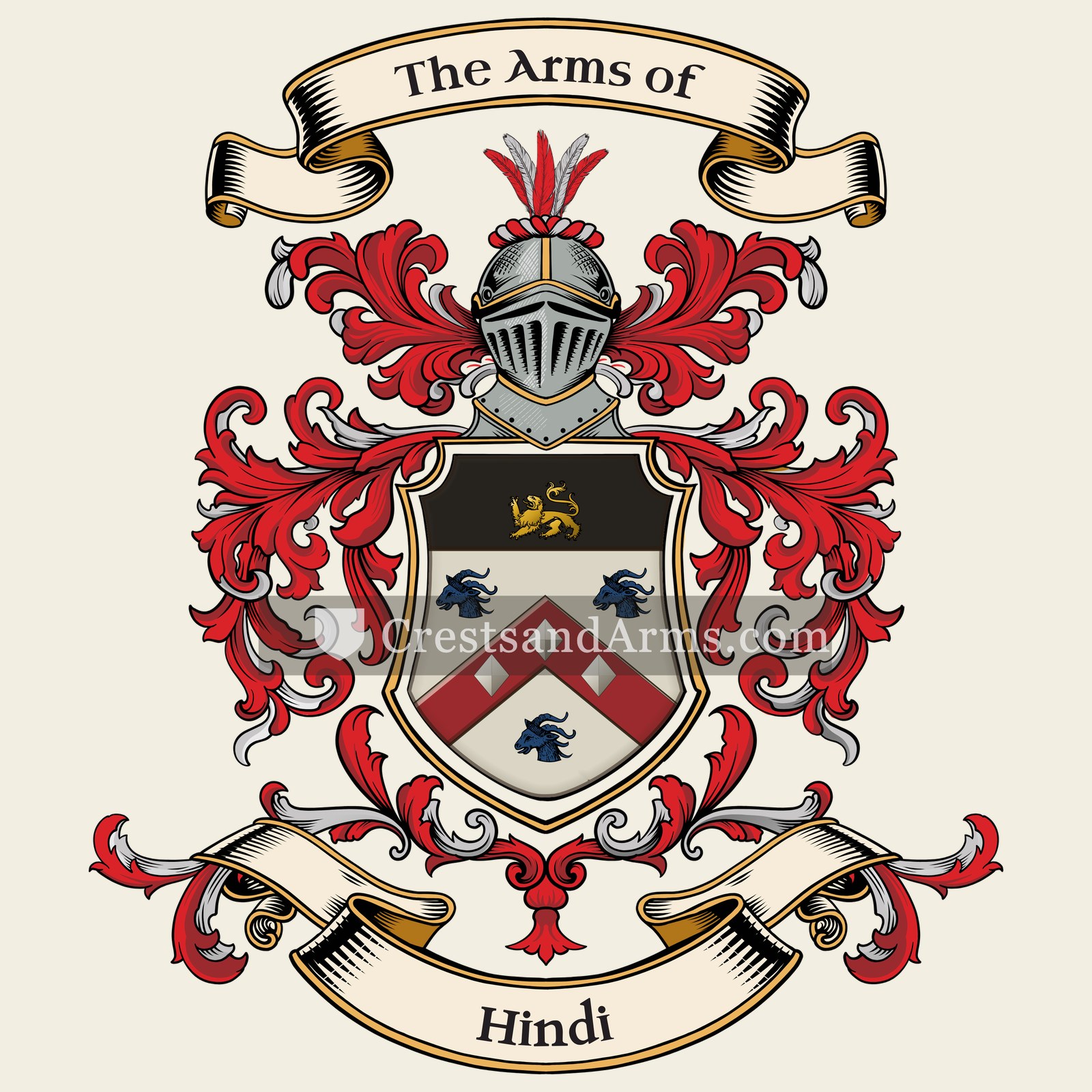 The Hindi coat of arms, drawn from the recorded blazon