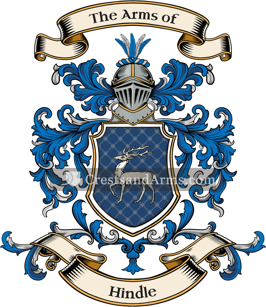 The Hindle coat of arms, drawn from the recorded blazon