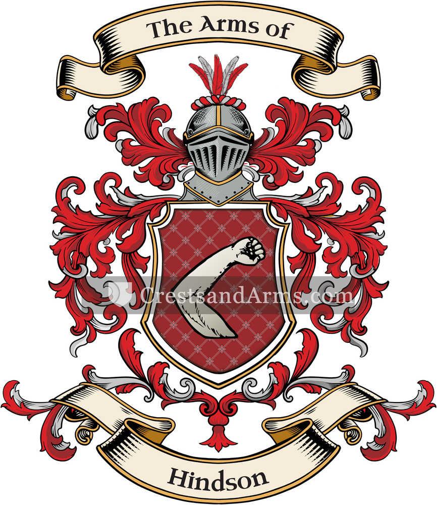 The Hindson coat of arms, drawn from the recorded blazon