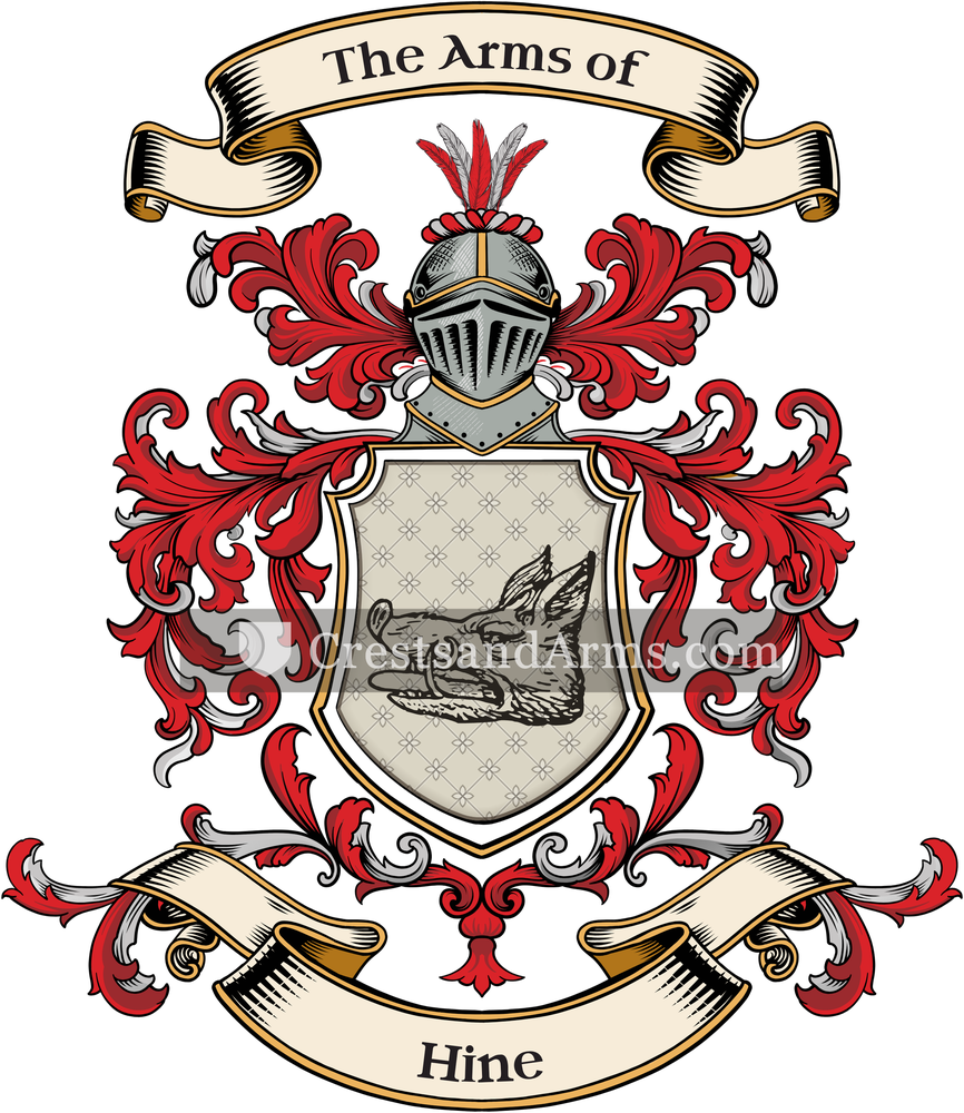 The Hine coat of arms, drawn from the recorded blazon