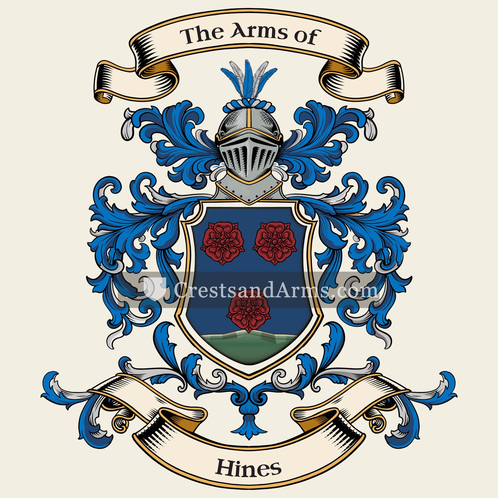 The Hines coat of arms, drawn from the recorded blazon