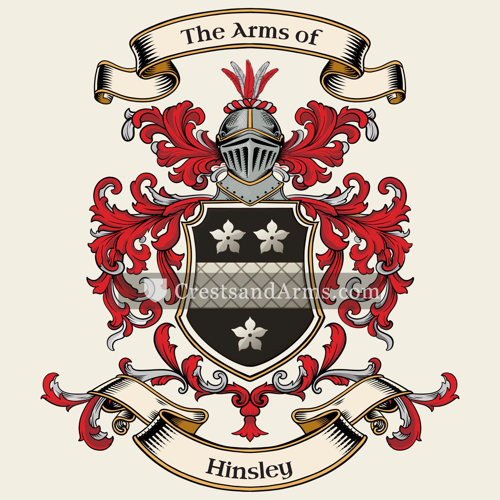 The Hinsley coat of arms, drawn from the recorded blazon