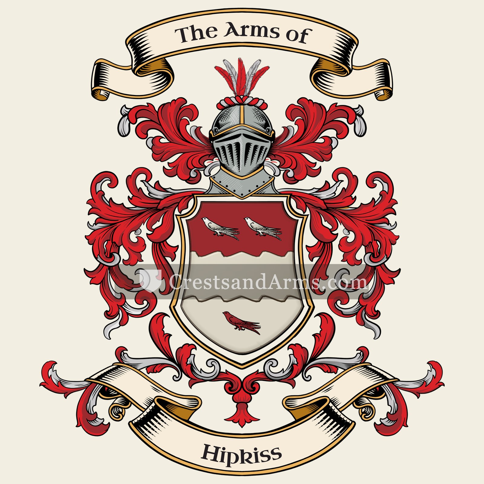 The Hipkiss coat of arms, drawn from the recorded blazon