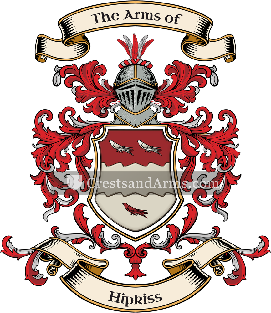 The Hipkiss coat of arms, drawn from the recorded blazon
