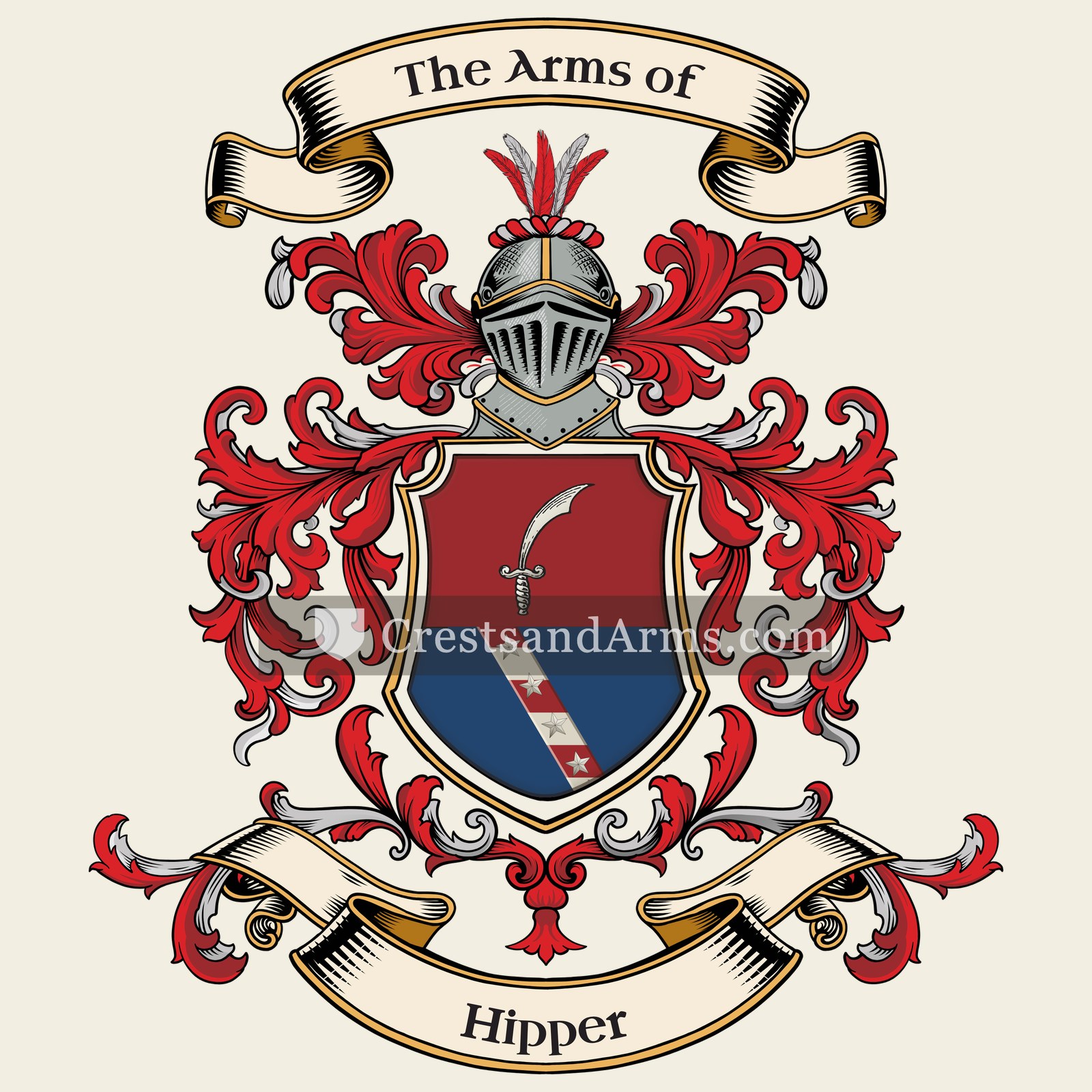 The Hipper coat of arms, drawn from the recorded blazon