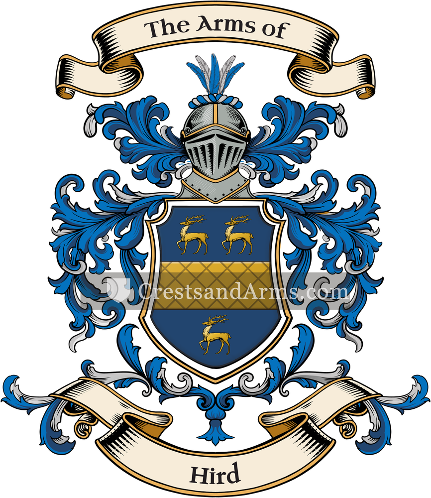 The Hird coat of arms, drawn from the recorded blazon