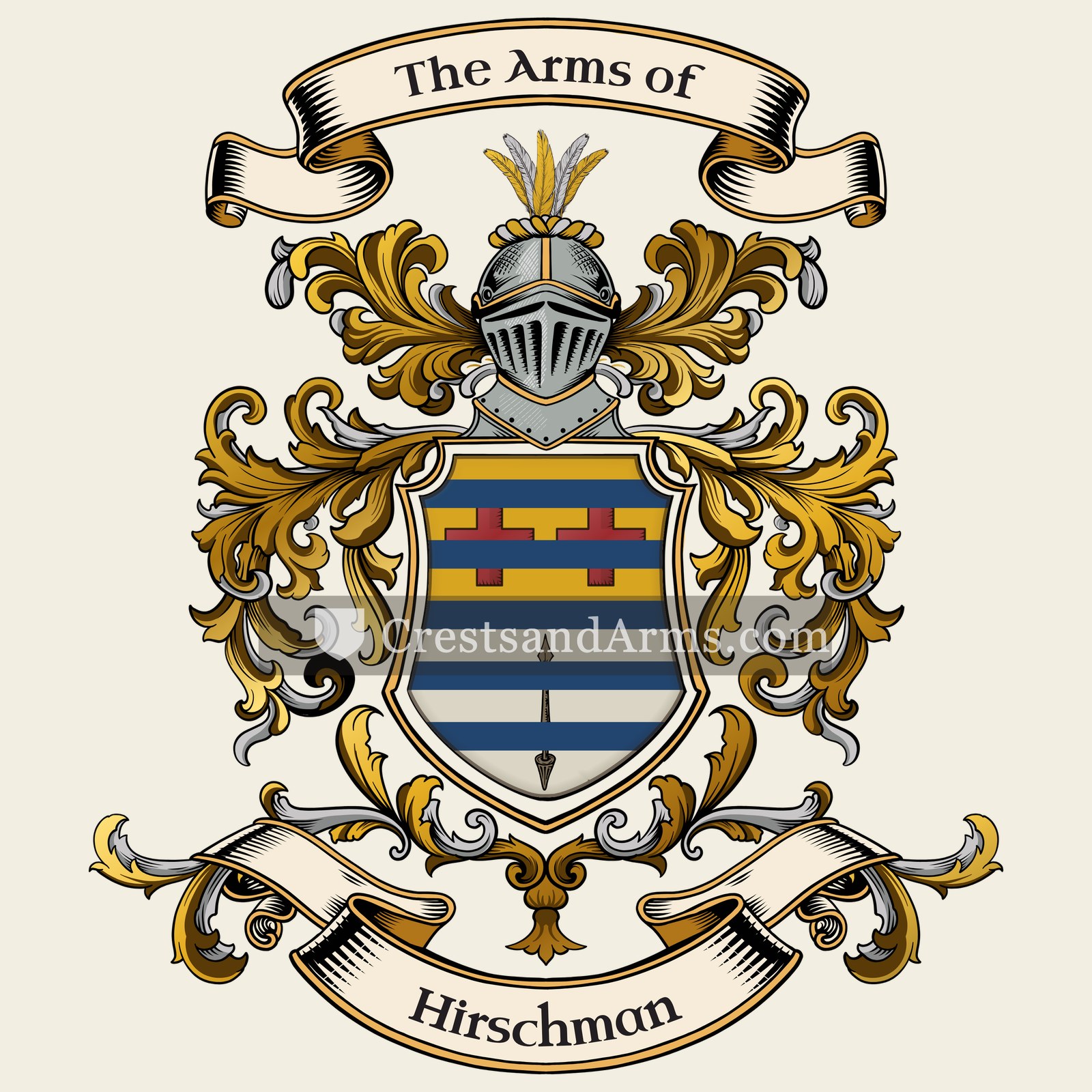 The Hirschman coat of arms, drawn from the recorded blazon