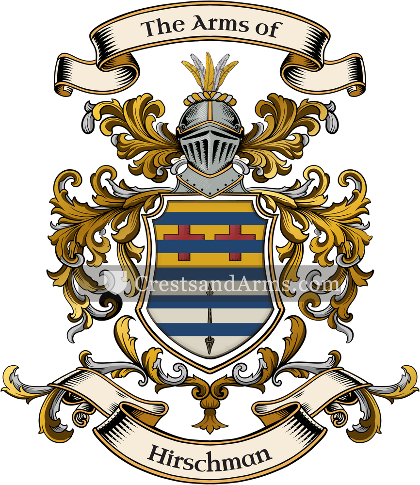 The Hirschman coat of arms, drawn from the recorded blazon