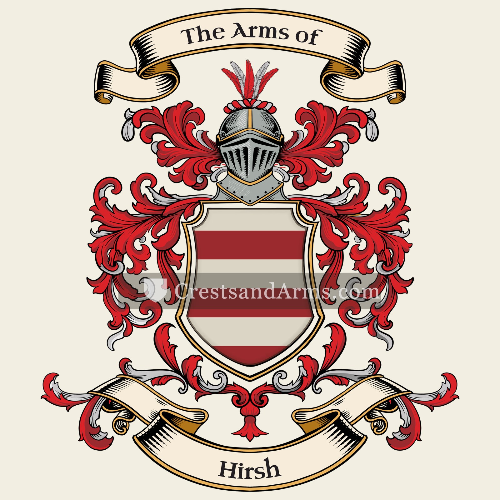 The Hirsh coat of arms, drawn from the recorded blazon