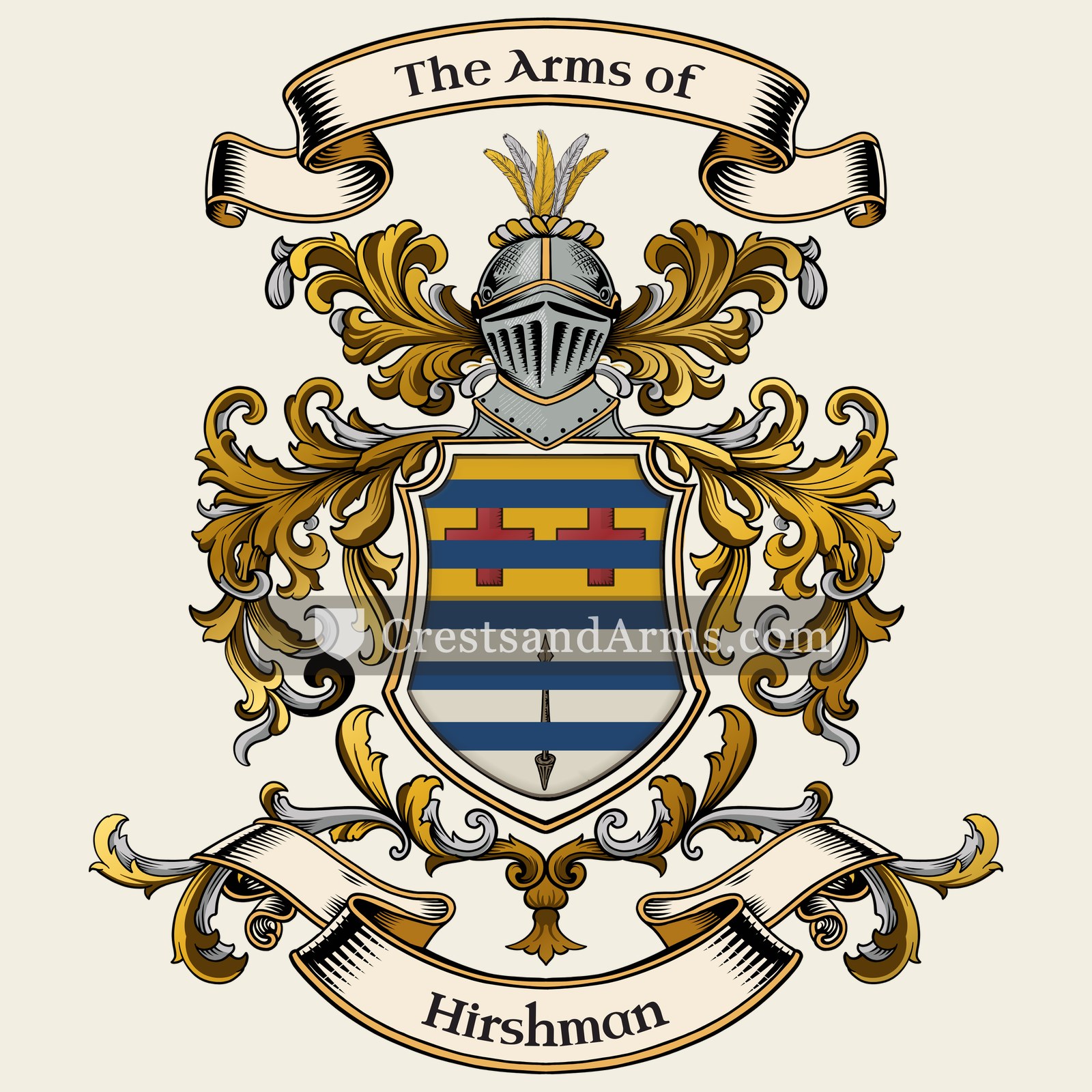 The Hirshman coat of arms, drawn from the recorded blazon