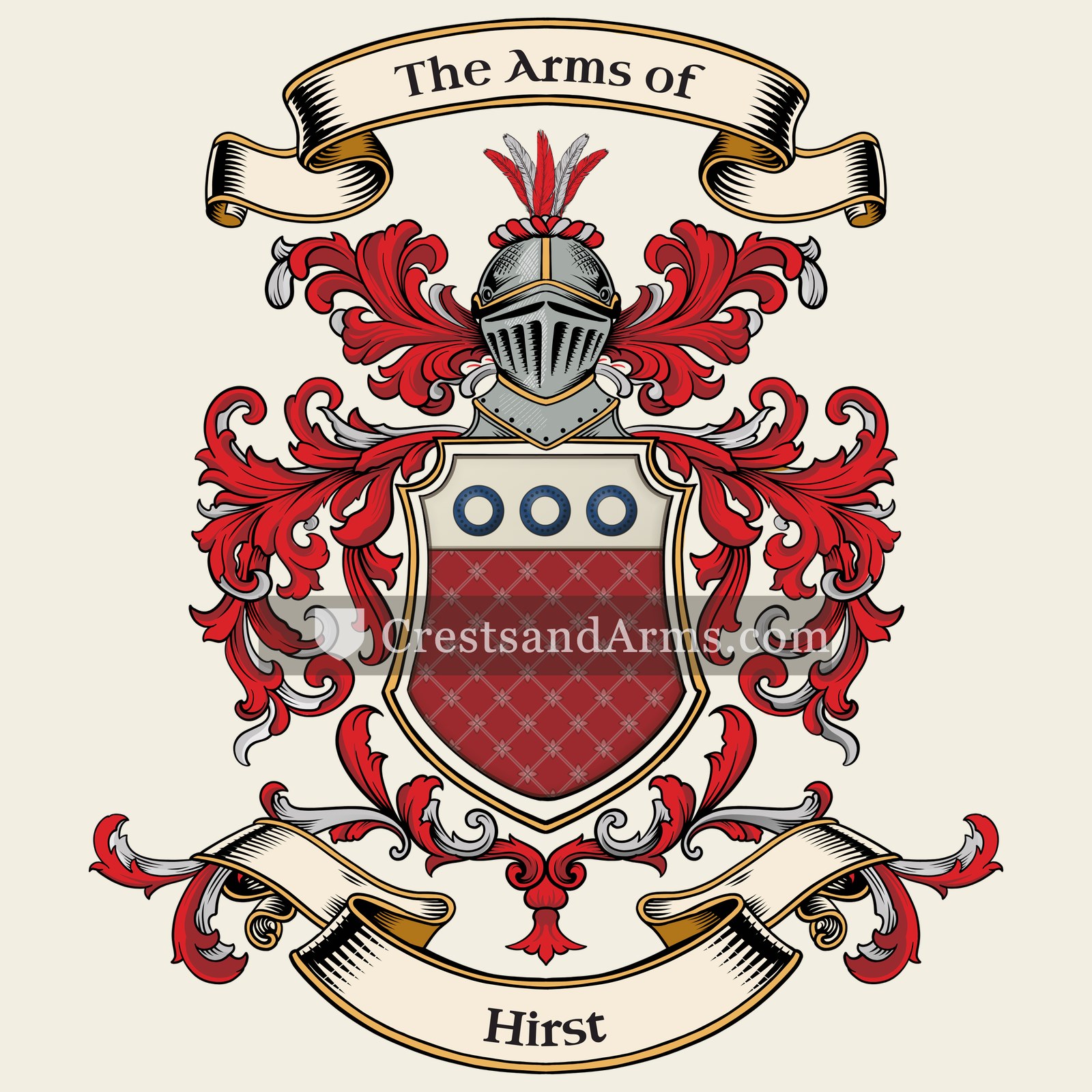 The Hirst coat of arms, drawn from the recorded blazon