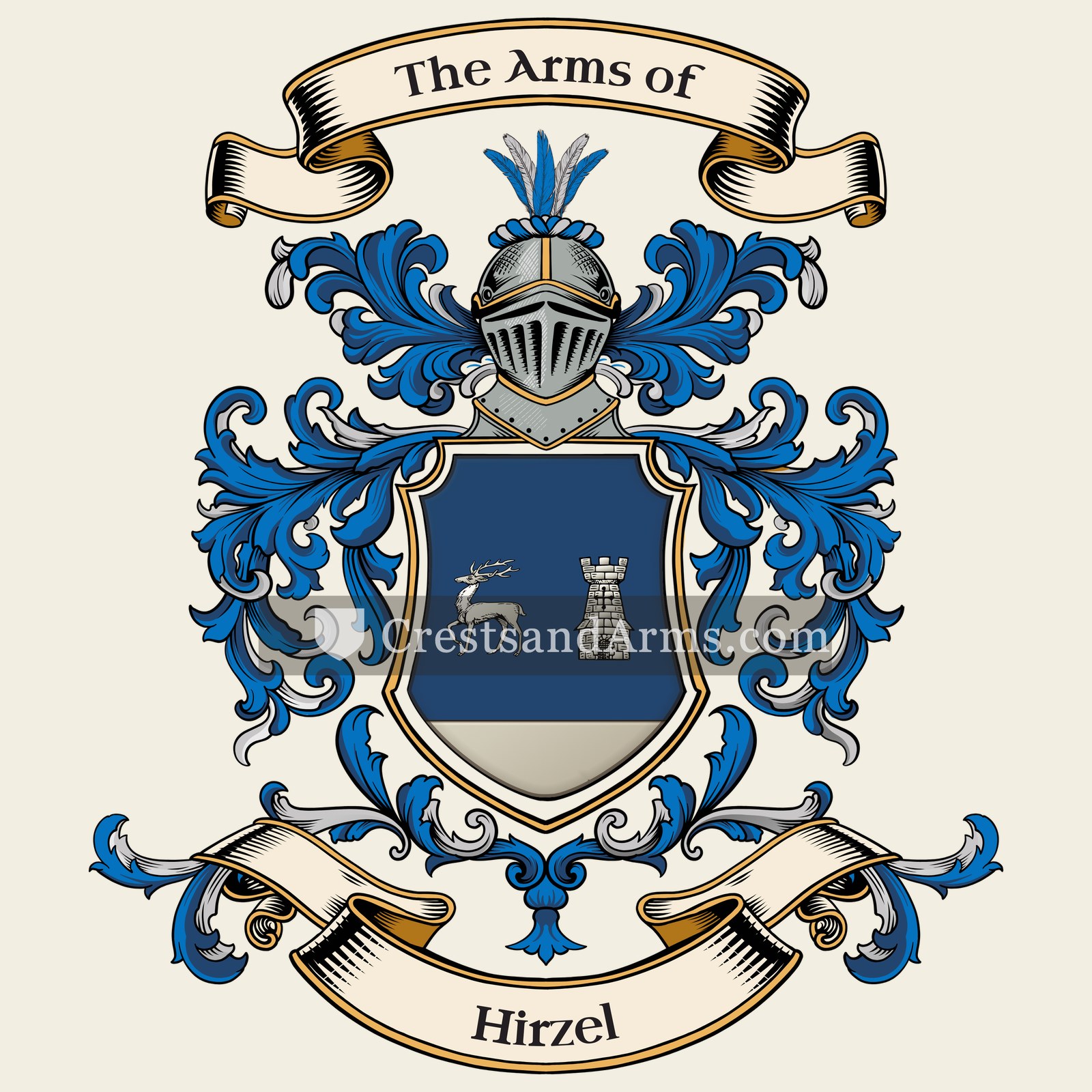 The Hirzel coat of arms, drawn from the recorded blazon