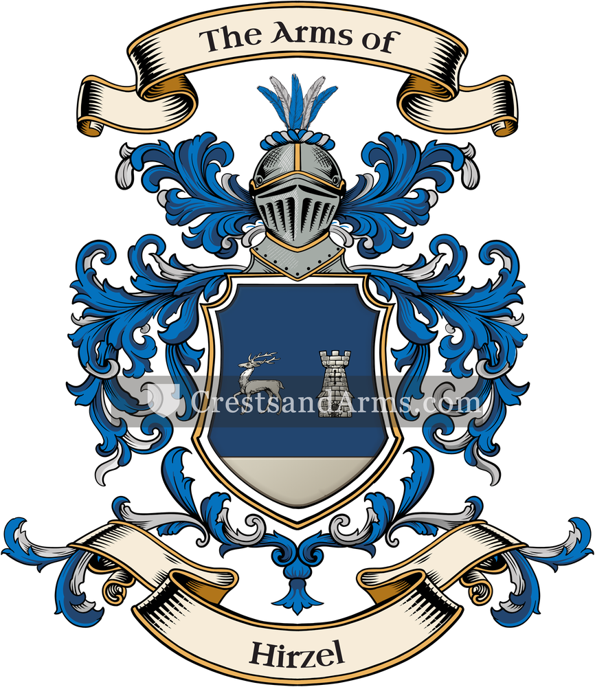The Hirzel coat of arms, drawn from the recorded blazon