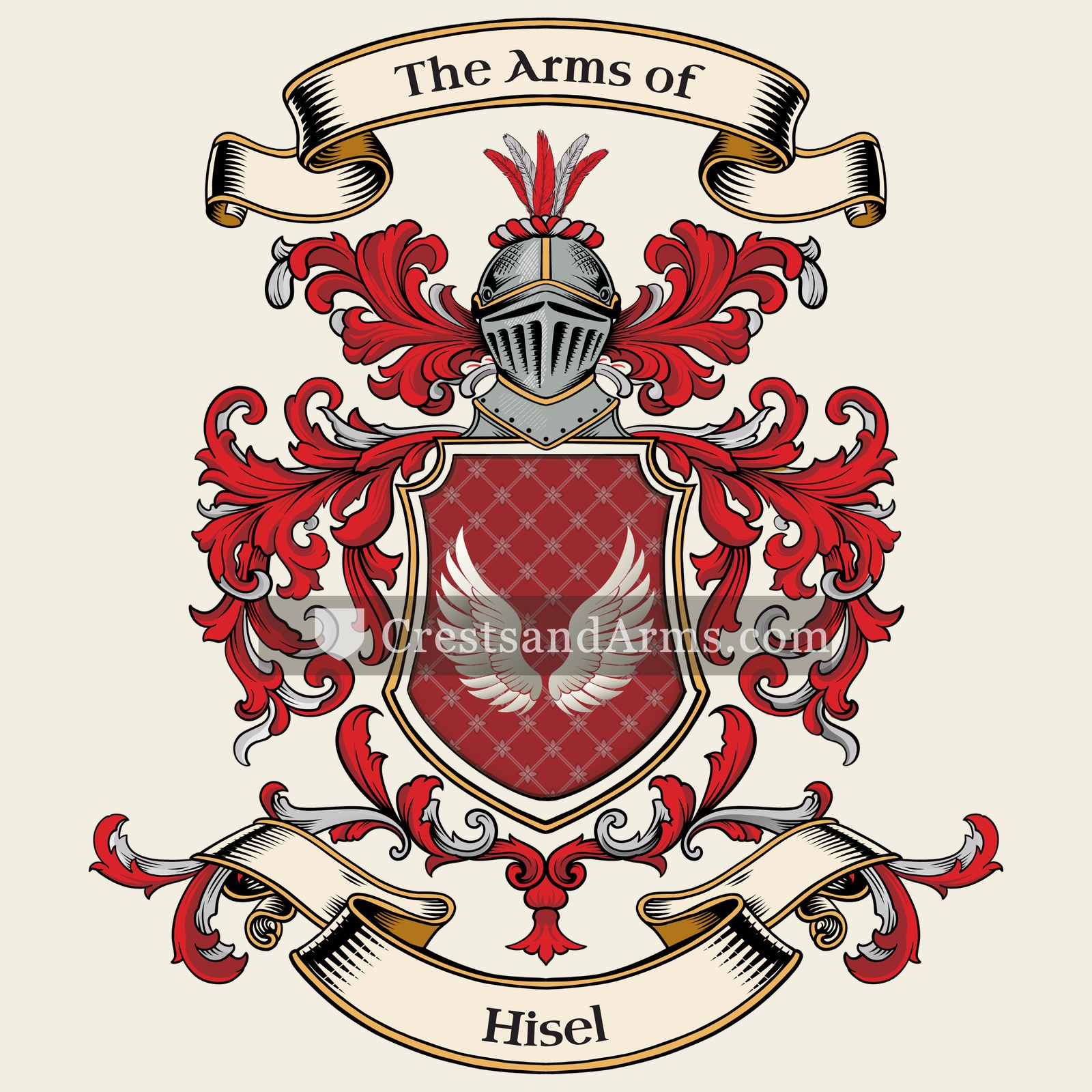 The Hisel coat of arms, drawn from the recorded blazon