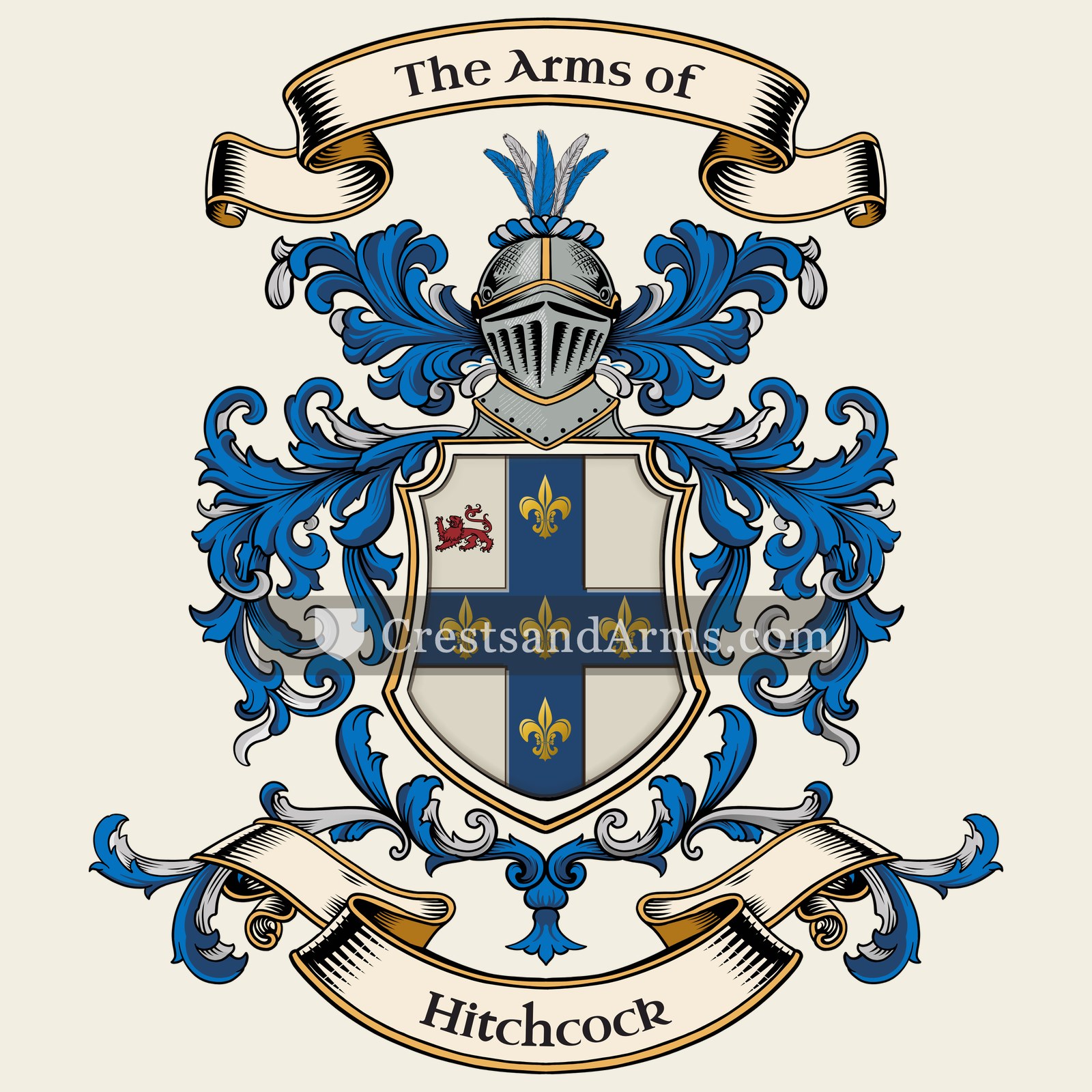 The Hitchcock coat of arms, drawn from the recorded blazon