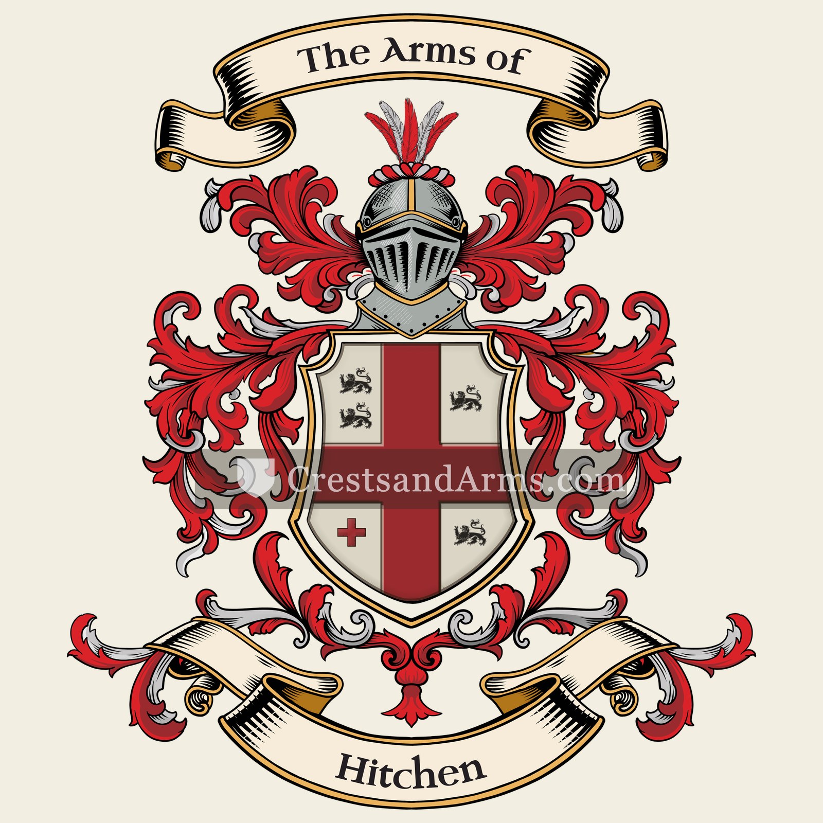 The Hitchen coat of arms, drawn from the recorded blazon