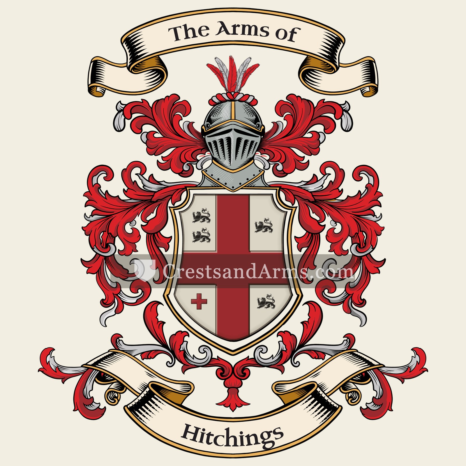 The Hitchings coat of arms, drawn from the recorded blazon