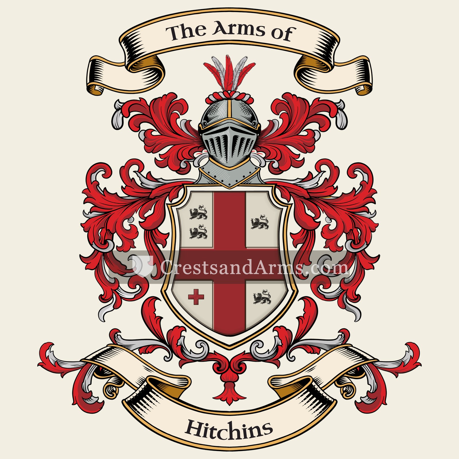 The Hitchins coat of arms, drawn from the recorded blazon