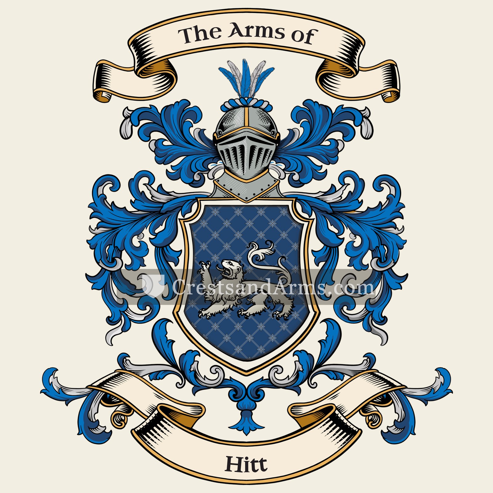 The Hitt coat of arms, drawn from the recorded blazon
